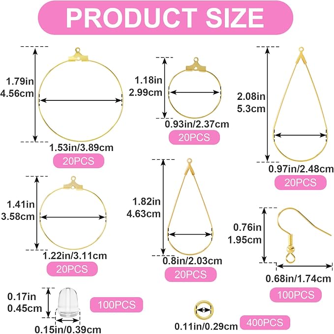 Pndeyo 700pcs Hypoallergenic Hoop Earrings Making Kit, Mix Size Earring Beading - Image 2