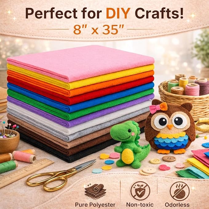 12 Rolls Large Stiff Felt Sheets 8"x35" Felt Fabric Bundle Pack Rainbow - Image 4