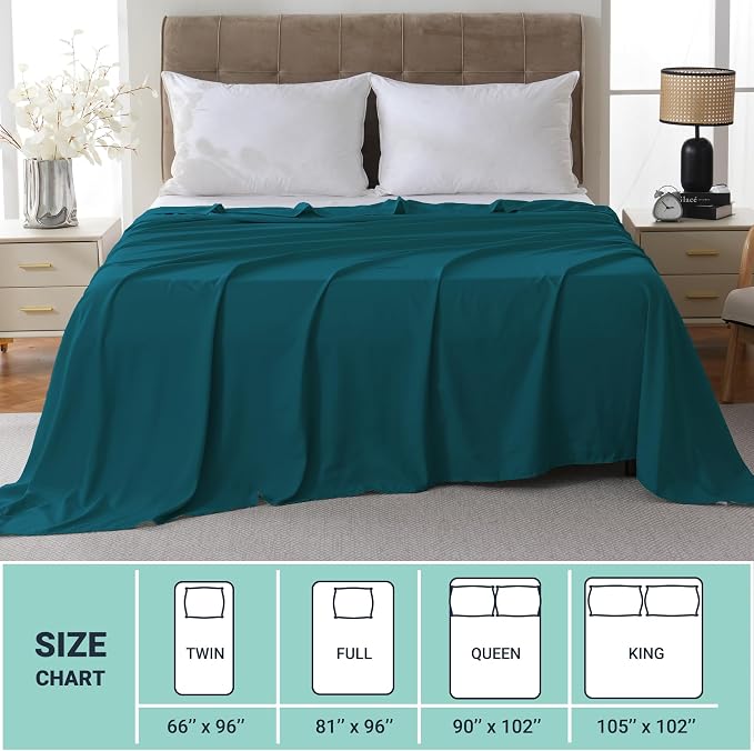 ZPECC Queen Flat Sheet Only 1 Pack, Durable Teal Top Bed Sheets Hypoallergenic - Image 5