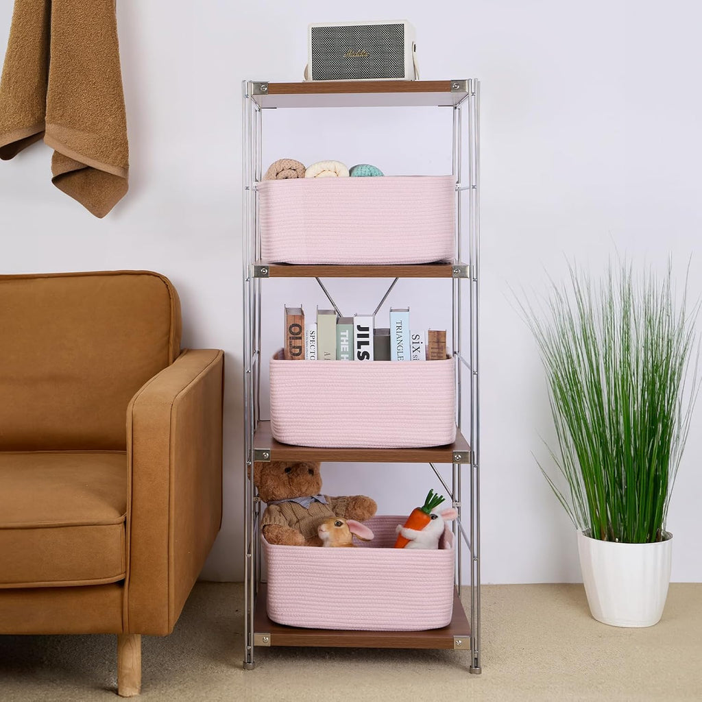 Large Storage Baskets for Shelves, Closet Organizers Bins for Clothes Blanket Towels, Baby Nursery, Toy Baskets Box, Woven Rope Baskets, 17 x 13 x 7.5”, 2 Packs Light Pink