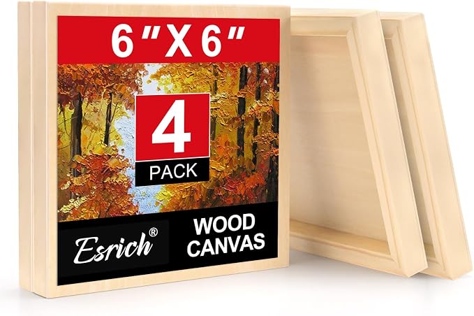 ESRICH 6x6 Inch Wood Panels, 4 Pack Square Craft Wood Canvas Boards, Blank by ESRICH
