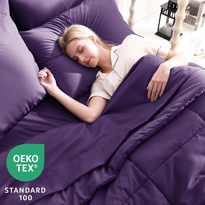 CozyLux Full Size Comforter Sets Purple, 7 Pieces Bed in a Bag, All Season - Image 3