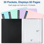 Sooez Binder with Plastic Sleeves 30-Pocket, Displays 60 Pages, 9x12 - Image 3