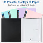 Sooez Binder with Plastic Sleeves 30-Pocket, Displays 60 Pages, 9x12 - Image 3