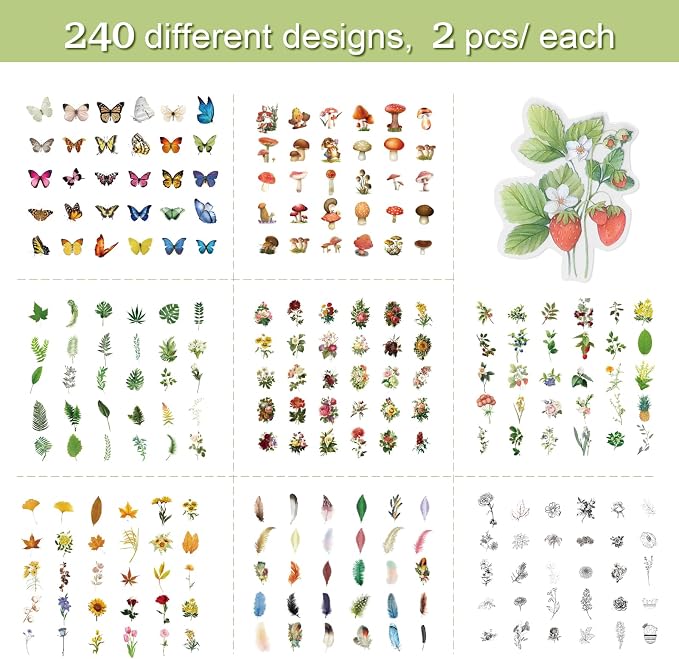 Imeepa 480Pcs Nature Stickers 8 Series Theme Scrapbooking Stickers | Plants - Image 3