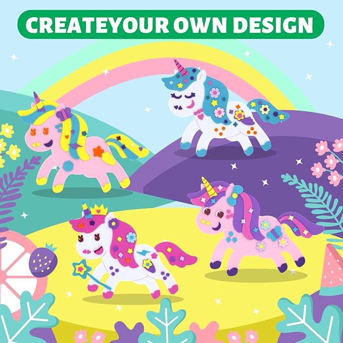 VKPI 4 Pieces EVA Foam Art Crafts Gift Kit, Make Create Your Own Unicorns - Image 5