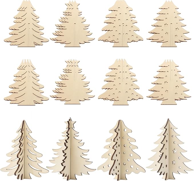 COCHIE DIY 3D Christmas Tree Wood Crafts to Paint, Paintable Unfinished Wooden by COCHIE