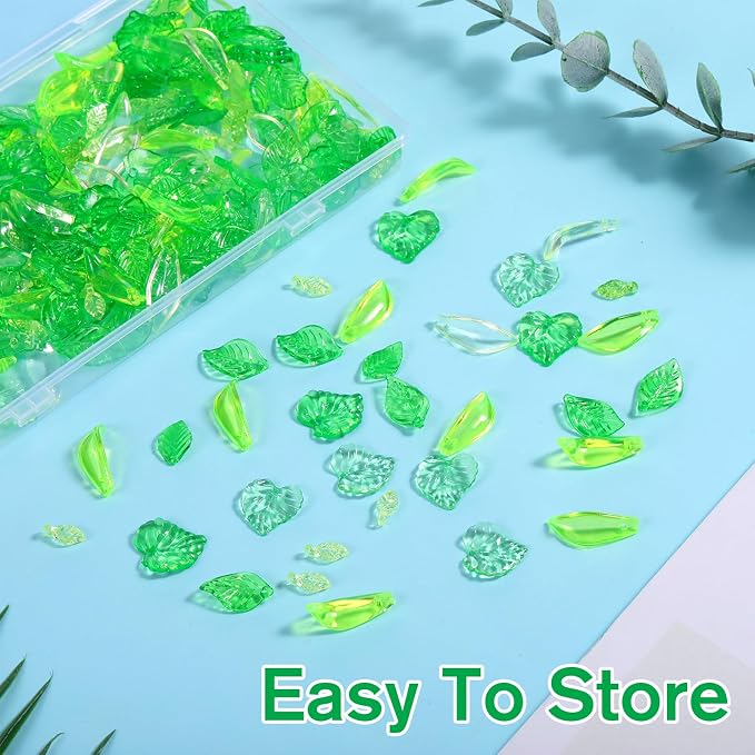 320 PCS Green Leaf Beads for Jewelry Making, Acrylic Green Leaf Charms - Image 4