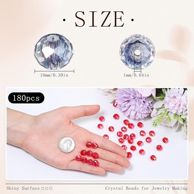 180pcs 10mm Crystal Glass Beads - Image 2