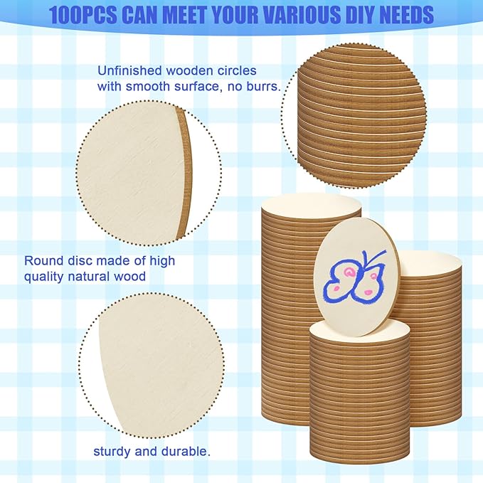 100 Pieces Unfinished Wood Circle - Image 3