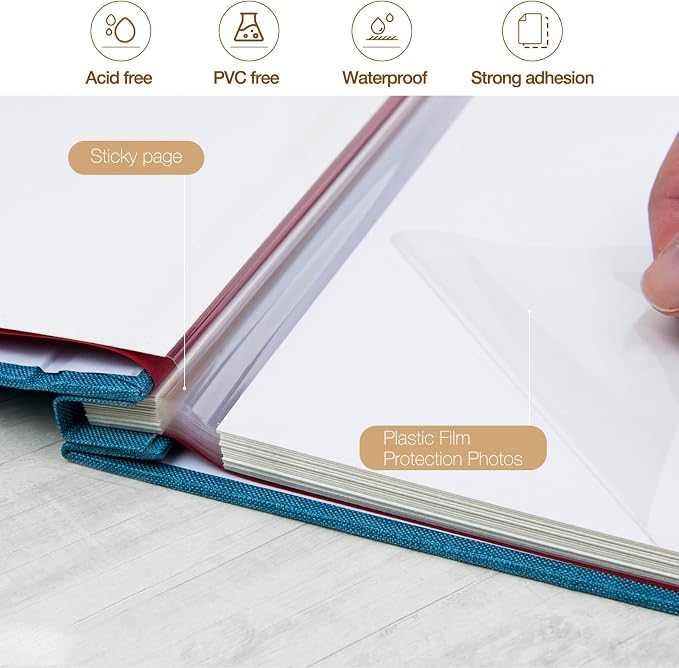 potricher Large Photo Album Self Adhesive 3x5 4x6 5x7 8x10 10x12 Pictures Linen - Image 4