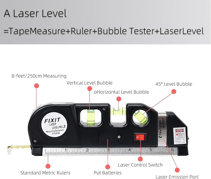 Laser Level Line Tool, Standard Cross Line Laser Leveler Beam Kit | - Image 3