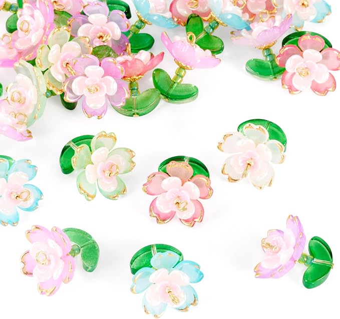 FASHEWELRY 30Pcs Transparent Acrylic Glass Flower Charms 20mm Colorful Floral - Image 6