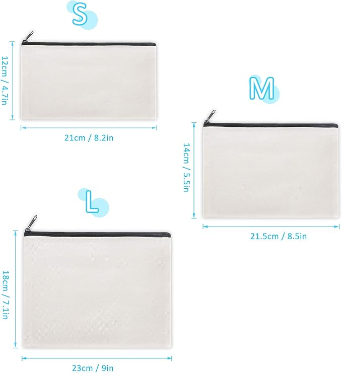 12 Pieces Cotton Canvas Makeup Bag, Blank DIY Craft Bag - Image 7