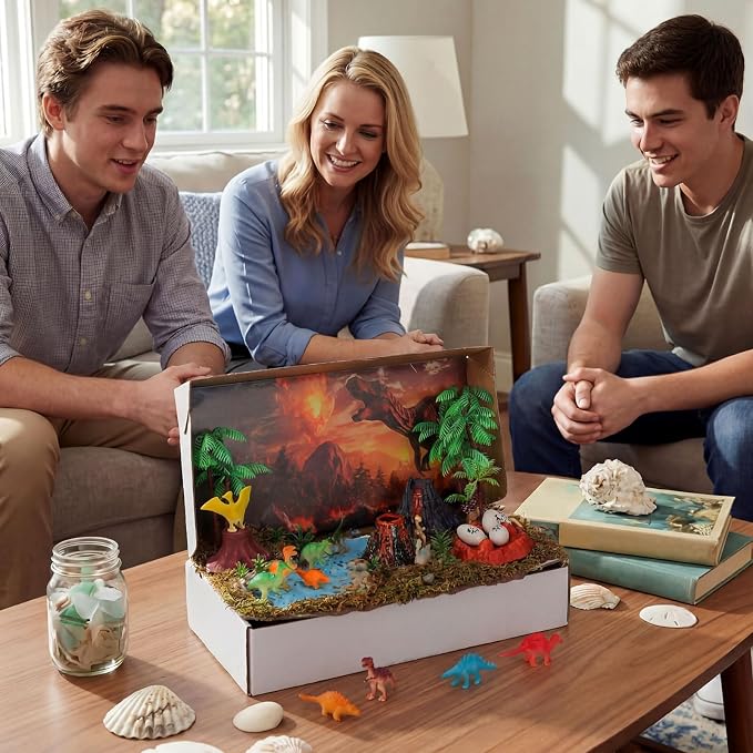 Teyva Daily 48 Pcs Dinosaur Diorama Kit Habitat Project Box Set 3D Dinosaurs - Image 4