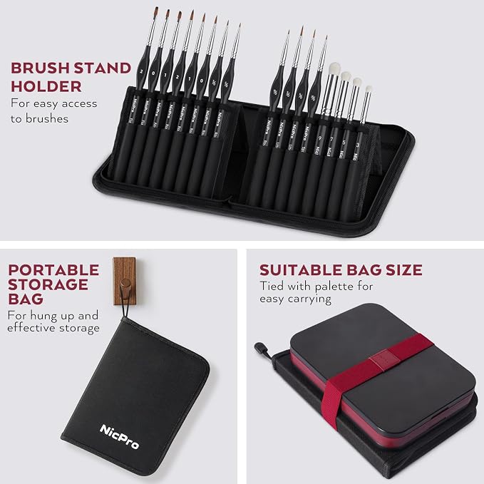 Nicpro Professional Miniature Painting Kit, Stay Wet Palette & 16PCS Detail - Image 6