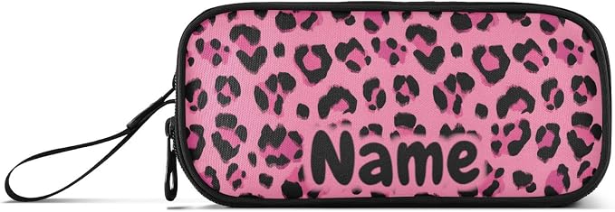 Custom Hot Pink Black Leopard Print Pencil Case Box Boys Girls Personalized - Image 6