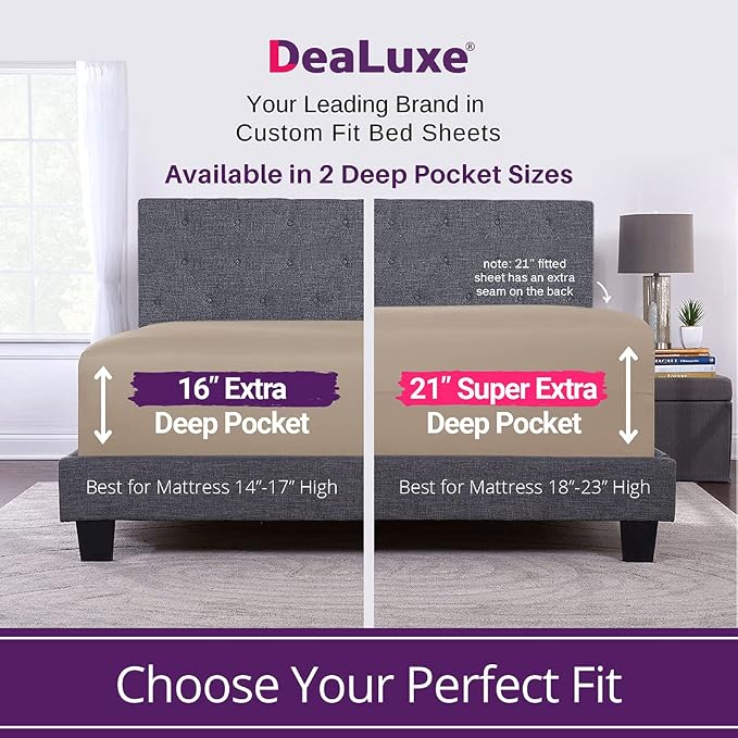 Lovely Queen Deep Pocket Sheet 21' Fitted Perfectly Fits 17'23' Mattresses Taupe - Image 2