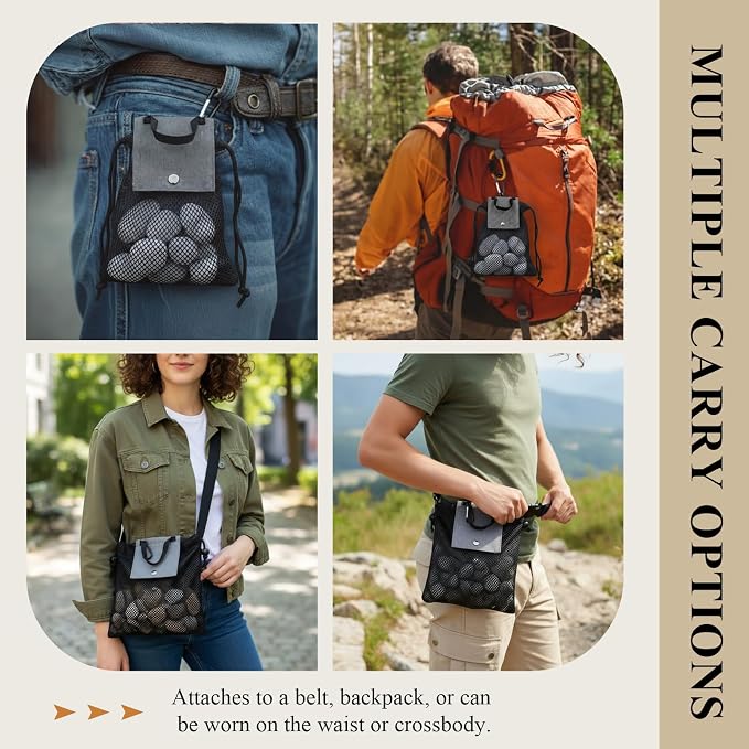 Collapsible Rock Collection Bag Foraging Pouch, Adjustable Waistband Mesh Bag - Image 3