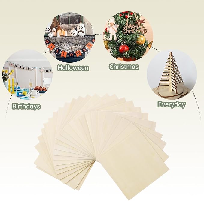 4 Pack Plywood Sheets, 17.1" x 17.1"x 5/64" Basswood Sheets | 2mm Basswood - Image 6