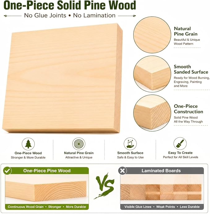 4 PCS Solid Pine Wood Blocks, Laser Engraving, DIY Signs, Home Decor and Craft - Image 3