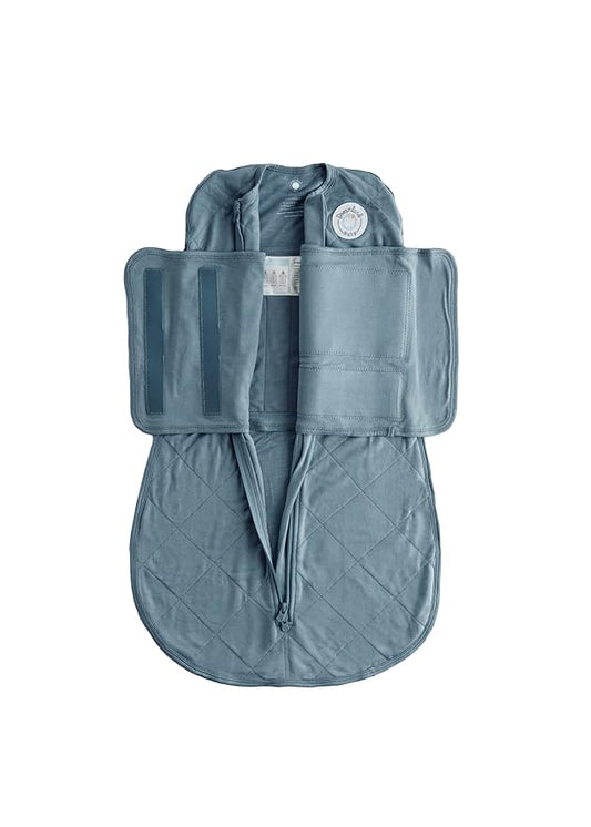 Dreamland Baby Bamboo Viscose Swaddle Sleep Sack (0-6 months). 1.0 TOG Ultra Soft Swaddle Blanket w/Built in Band. 97% Viscose, 3% Spandex (Ocean). Mom-Owned US Business, Premium Materials