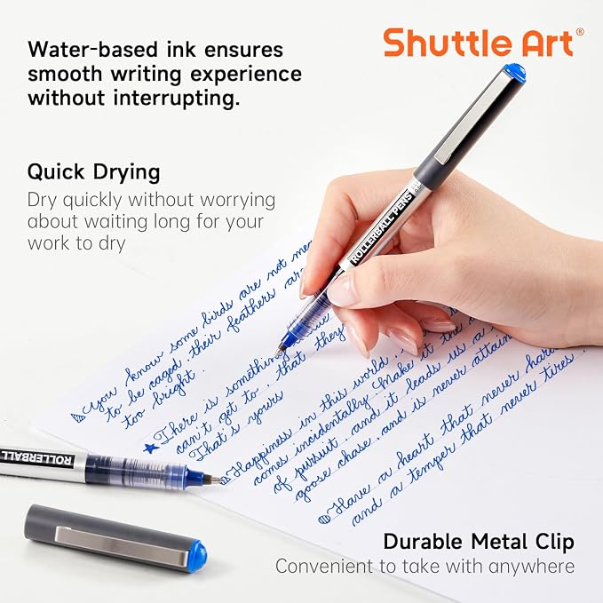 Shuttle Art RollerBall Pens, 50 Pack Blue Fine Point Roller Ball Pens, 0.5mm - Image 3