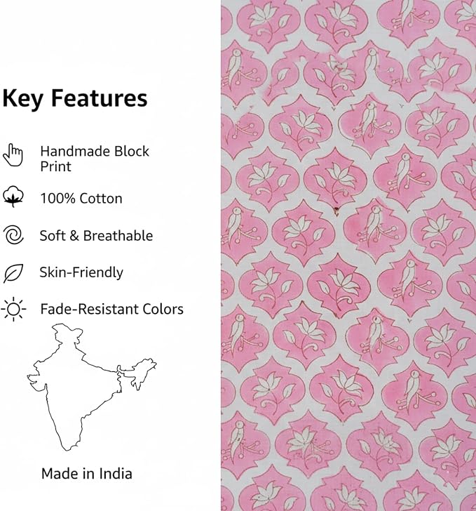 E-Tailor® Hand-Block Printed Pre-Cut Cotton Fabric Ideal - Image 3