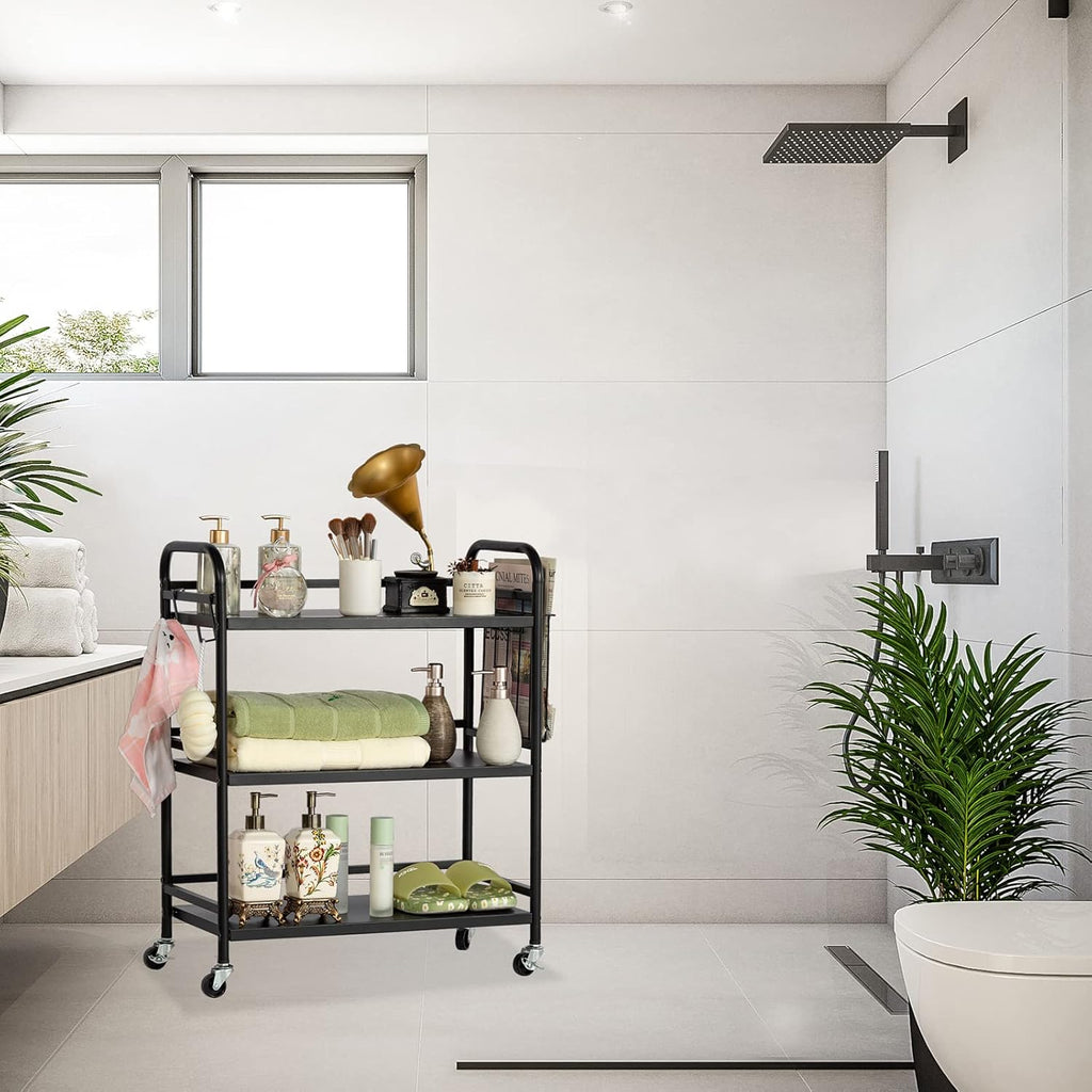 HDANI 3 Tier Metal Rolling Utility Cart,High Capacity Multi Purpose Heavy Duty Cart,for Office,Kitchen,Living Room,Bedroom,Etc.(Black)…