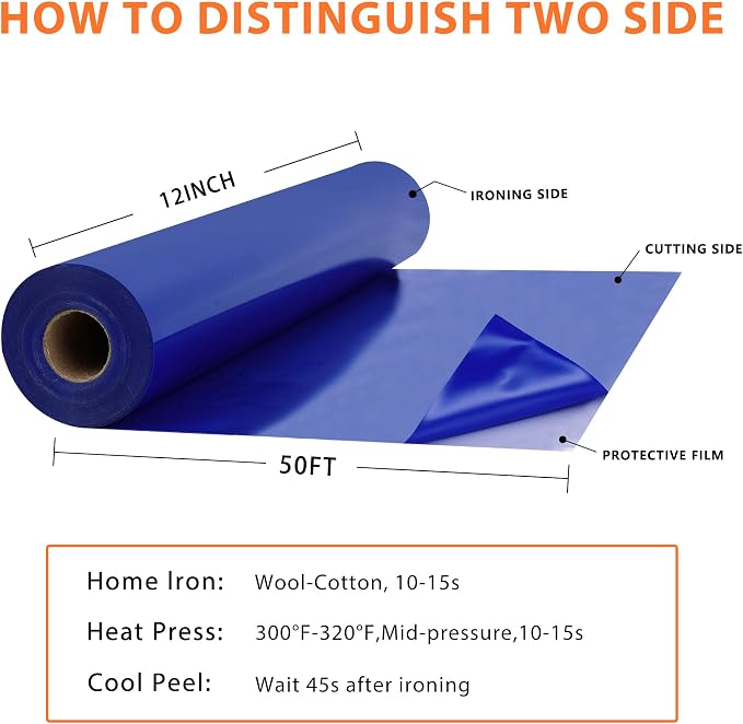 RENLITONG Royal Blue Iron on Vinyl 12Inch by 50ft Roll Heat Transfer Vinyl - Image 3
