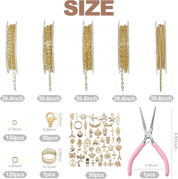 XKCWXY 14K Gold Chain for Jewelry Making, 16.4 ft 5 Rolls Jewelry Chains Bulk - Image 3