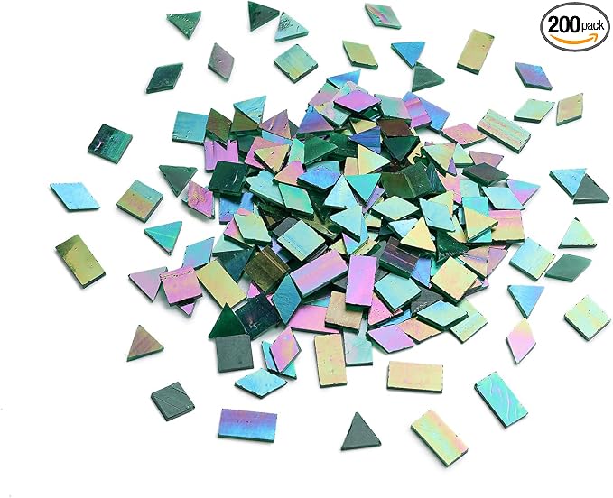 200 Pieces Bulk Iridescent Mosaic Glass Tiles, 4 Shapes Mixed Stained Glass by LanyaniArtGlassMosaics