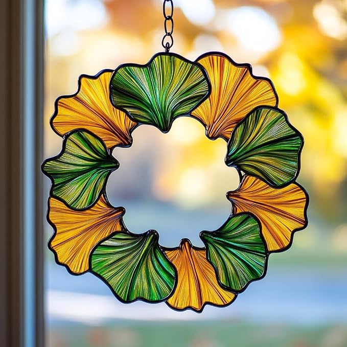Ginkgo Wreath Acrylic Suncatcher Stained Glass Effect Window Car Hanging by AVAGAN
