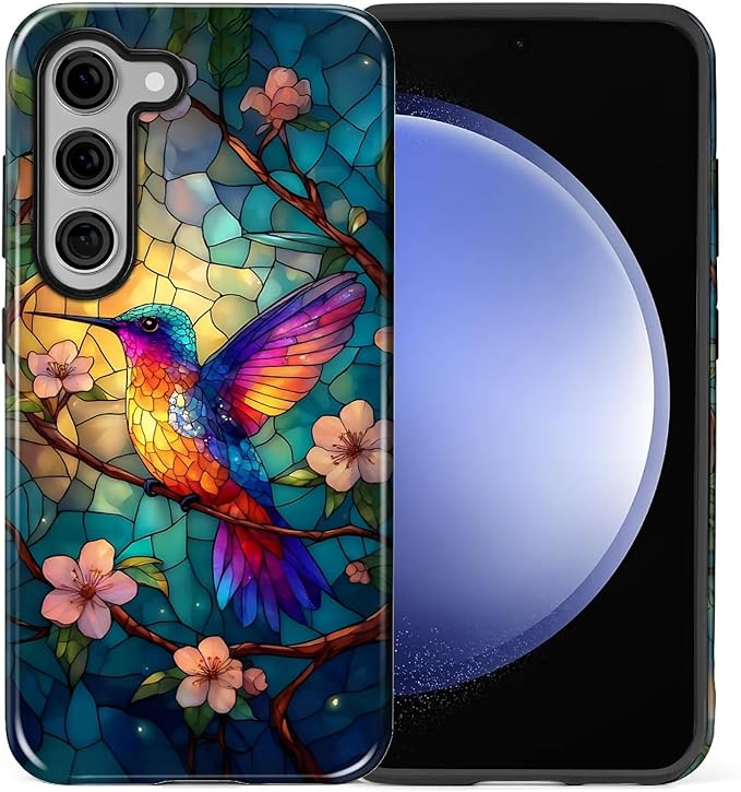 for Samsung Galaxy S23 Plus Case, Stained Glass Hummingbird Pattern Glossy 2 in - Image 2