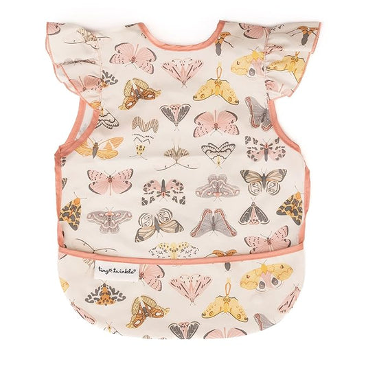 Tiny Twinkle Short Sleeve Apron Baby & Toddler Bib for Girls – Waterproof, Mess-Proof Bibs for Eating & Feeding, Machine Washable,Perfect Holiday Gift (Flutter, 6–24M)