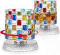 Colorful Rotating Whiskey Glasses Set of 2, 9 oz Rocks Glasses by Unknown