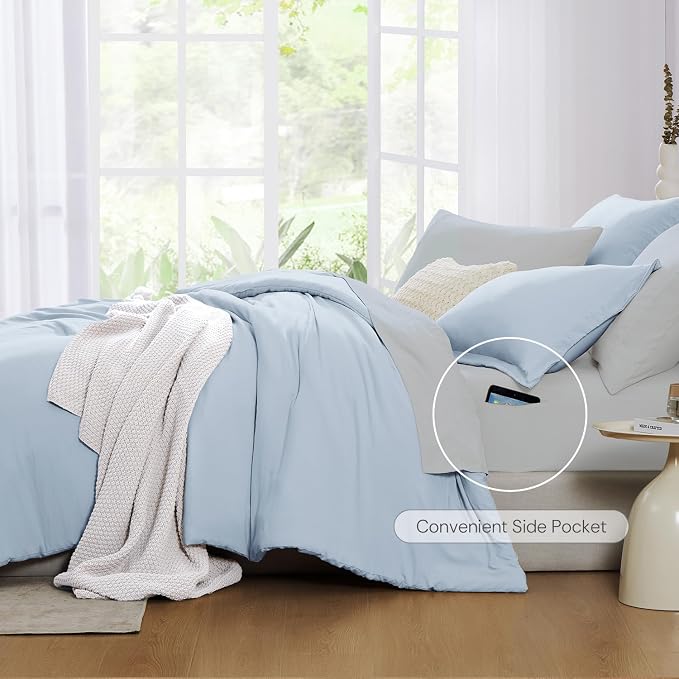 WRENSONGE Full Size Comforter Set- 7 Pieces Ice Blue Bed in a Bag Full Size - Image 6
