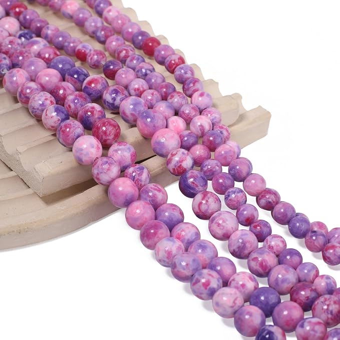 60pcs Round Loose Purple&Pink Fire Agate Beads - Image 3