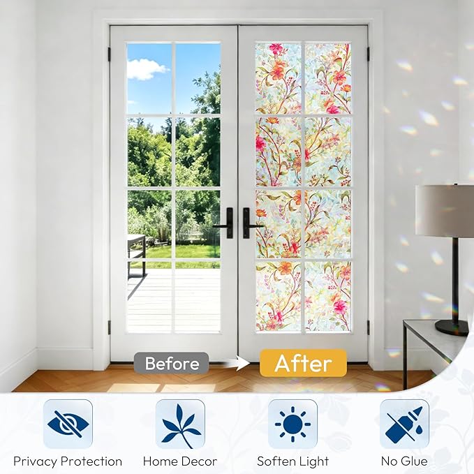 rabbitgoo Window Privacy Film, Stained Glass Window Film Decorative, 3D Rainbow - Image 4