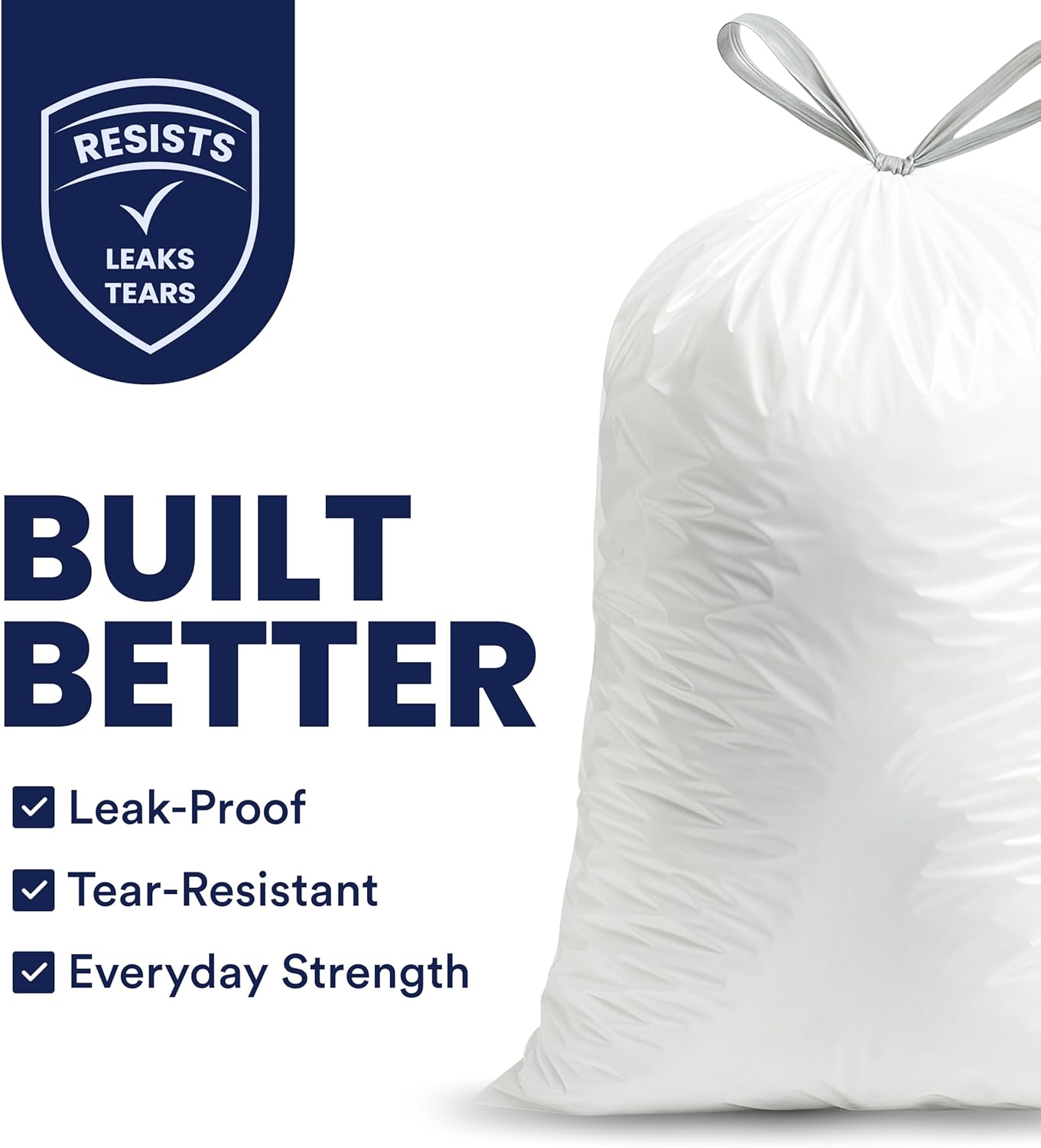 Plasticplace 13 Gallon Trash Bags │ 1.2 Mil │ White Extra-Large Drawstring Garbage Can Liners │ 24" x 31" (50 Case)