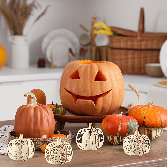 COCHIE DIY 3D Halloween Pumpkin Wood Crafts to Paint - Image 4