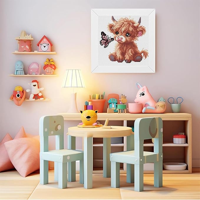 Cross Stitch Kits For Adults Beginners, Highland Cattle Stamped Cross Stitch - Image 7