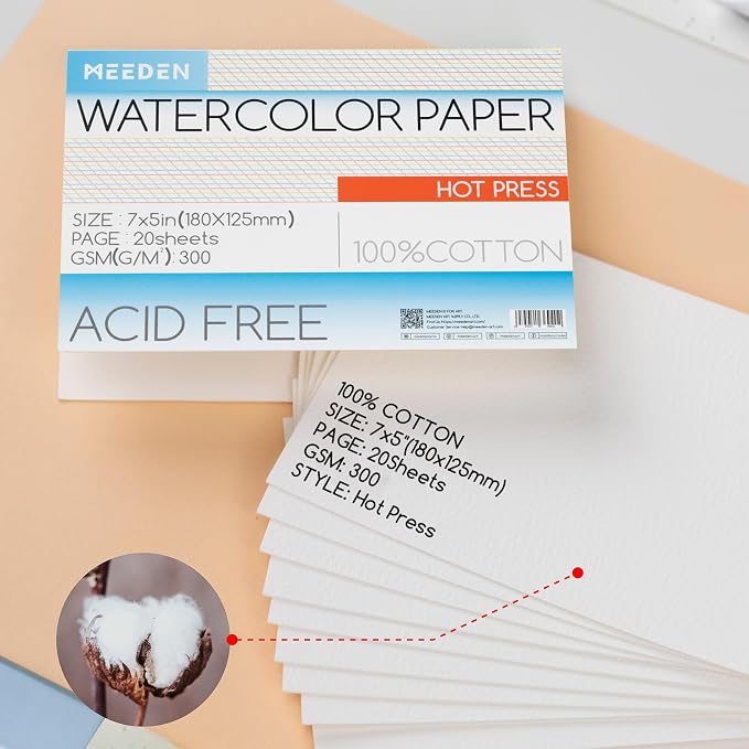 MEEDEN Watercolor Paper Block, 100% Cotton Watercolor Paper Pad of 20 Sheets - Image 2