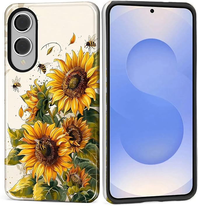 for Samsung Galaxy S25 Edge Case, Sunflowers Bees Pattern Glossy 2 in 1 by Teonvpu