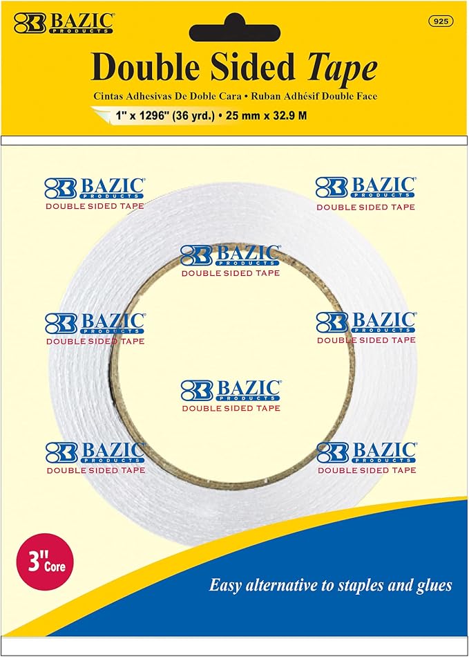 BAZIC PRODUCTS Double Sided Tape, 1 in x 36 Yd, 24-Box | adhesive on both sides by BAZICProducts