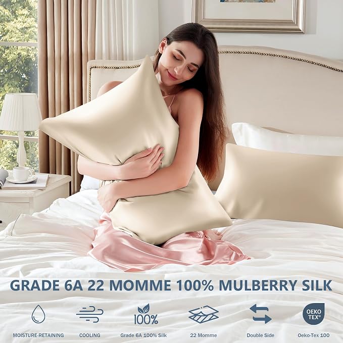 Silk Pillow Cases 2 Pack King Size Mulberry Silk Pillowcase Set of 2 - Image 6