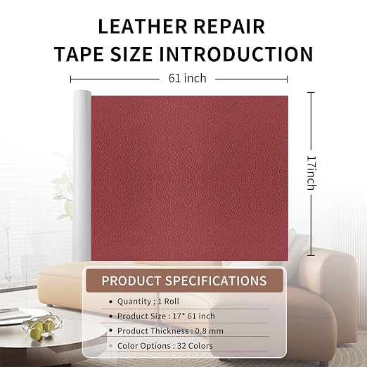 Leather Repair Patch Tape, Claret 17 x 61 Inches Self Adhesive Leather Repair - Image 2