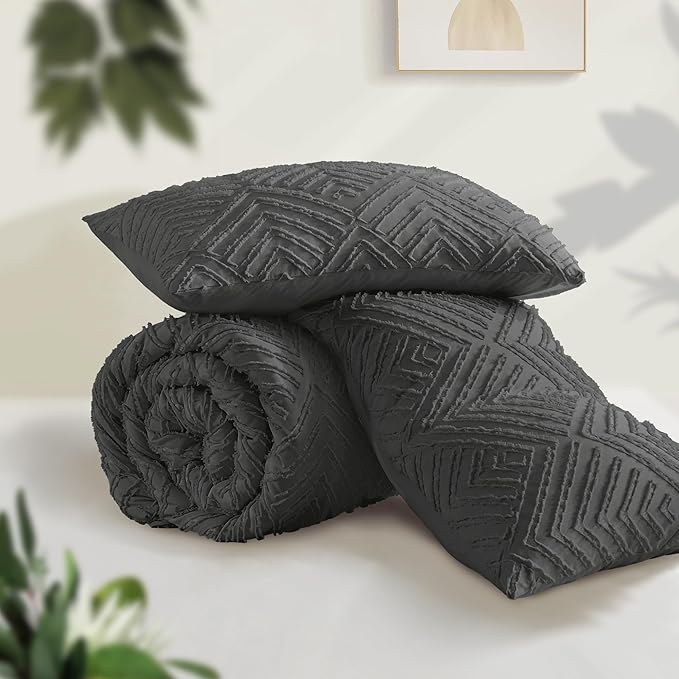 Andency Dark Grey California King Comforter Set, 3 Pieces Gray Boho Bedding Set - Image 3