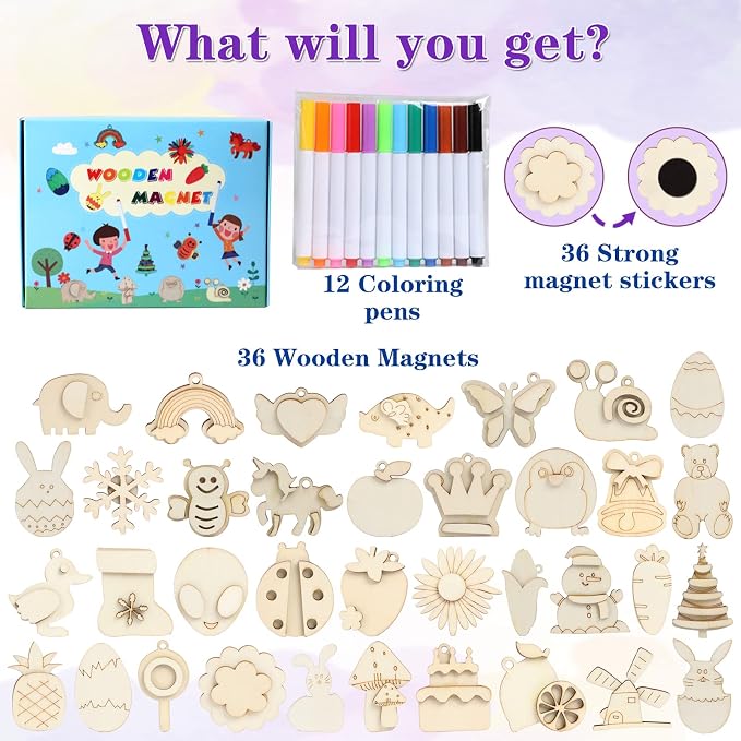 DIY Wooden Magnet 36 Art Craft Supplies Painting Kit - Image 2