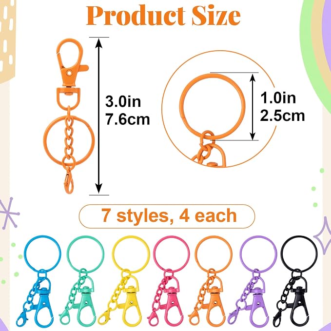 28 Pcs Metal Keychain Clip, Colorful Swivel Snap Hook - Image 2